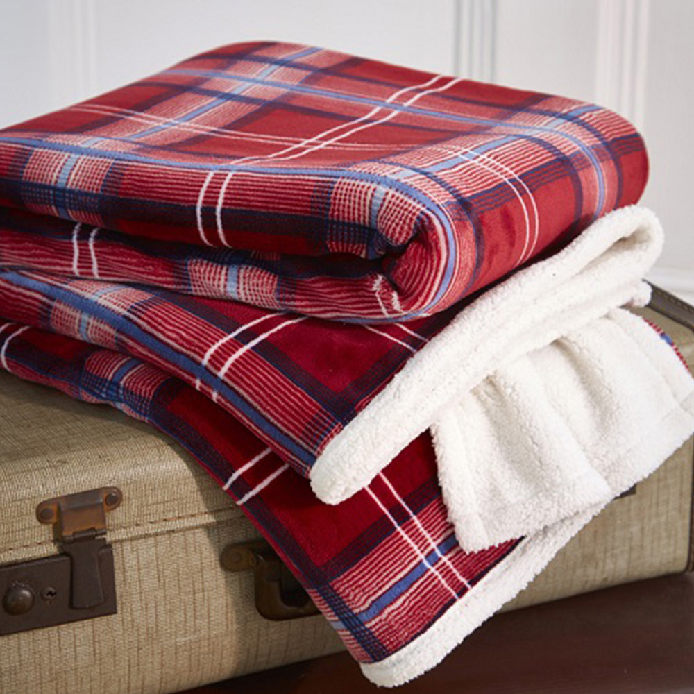 Bellissimo Red Check Soft Fleece Sherpa Throw Image 2