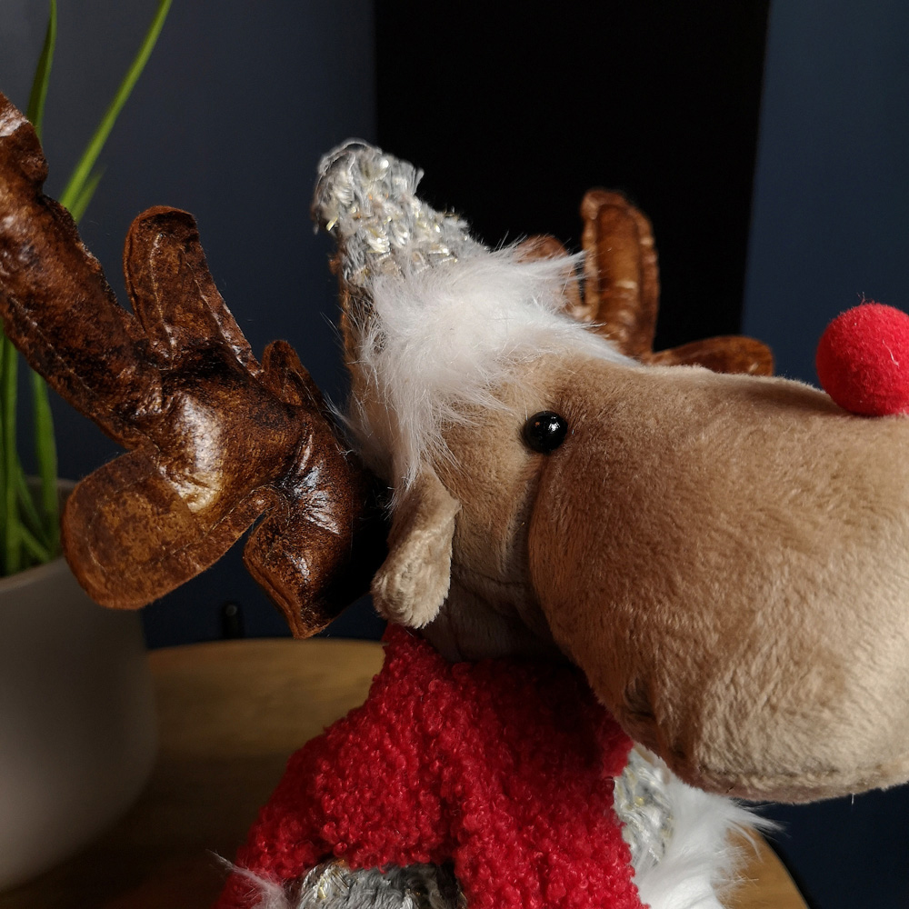 Samuel Alexander Grey Plush Reindeer Christmas Decoration with Hat and Scarf Image 6