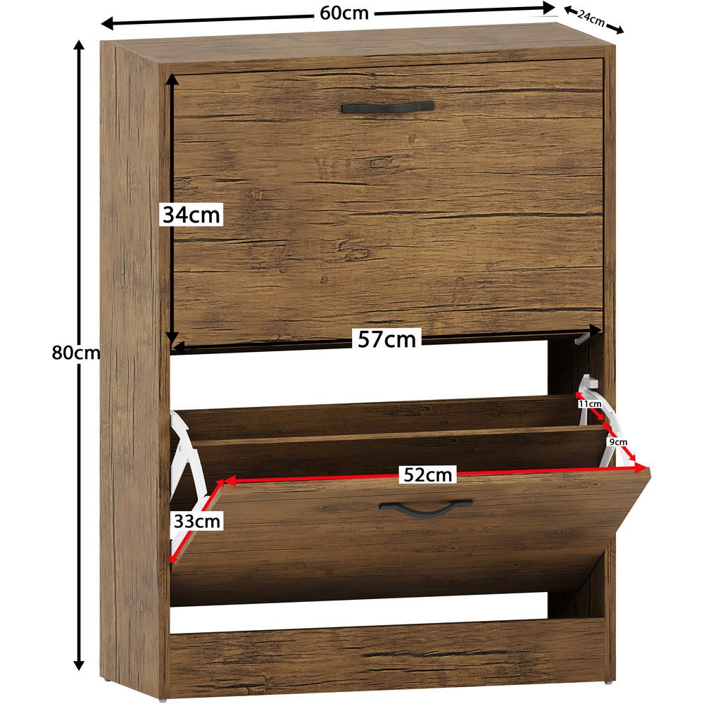 VIDA DESIGNS 2 Drawer Antique Brown Shoe Cabinet Image 9