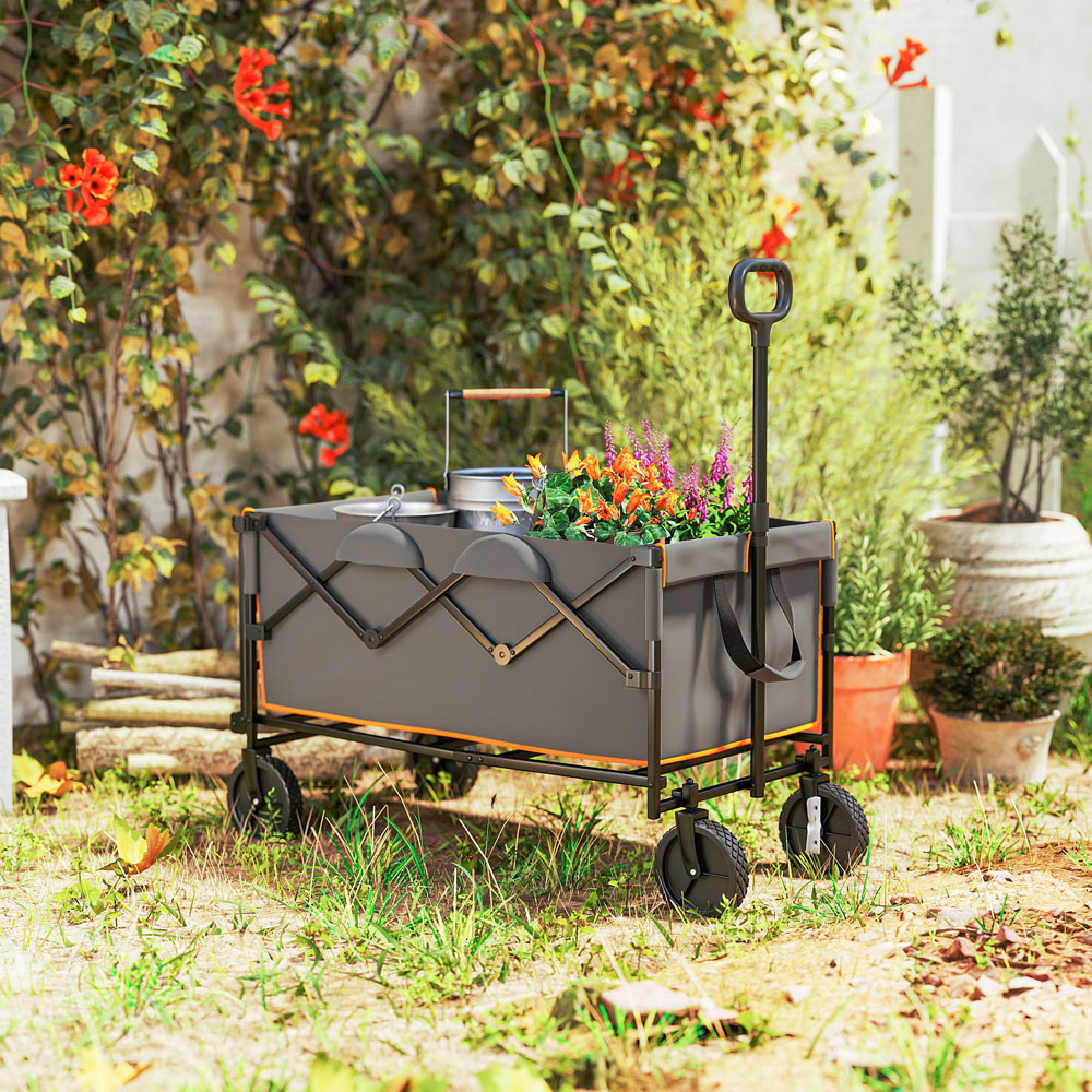 Outsunny 160L Grey and Orange Folding Garden Trolley | Wilko
