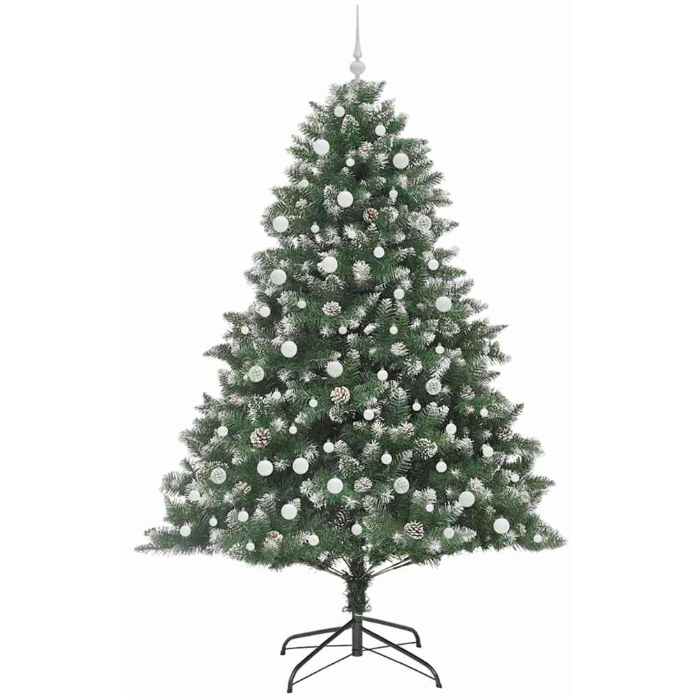 vidaXL Pre-Lit White Baubles Green Artificial Snow Tipped Christmas Tree 8ft Image 4