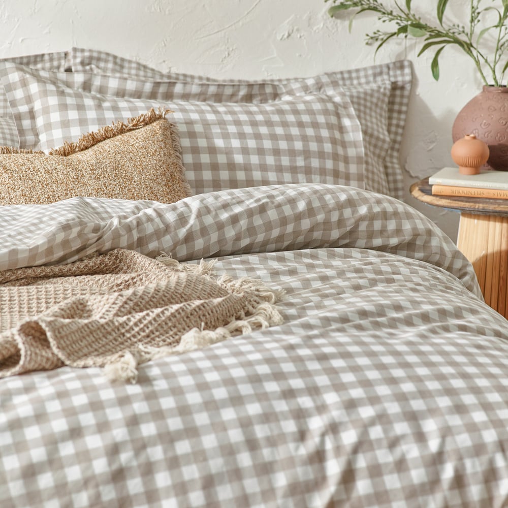 Yard Barton Single Natural Check Printed 144 Thread Count Duvet Cover and Pillowcase Set Image 2