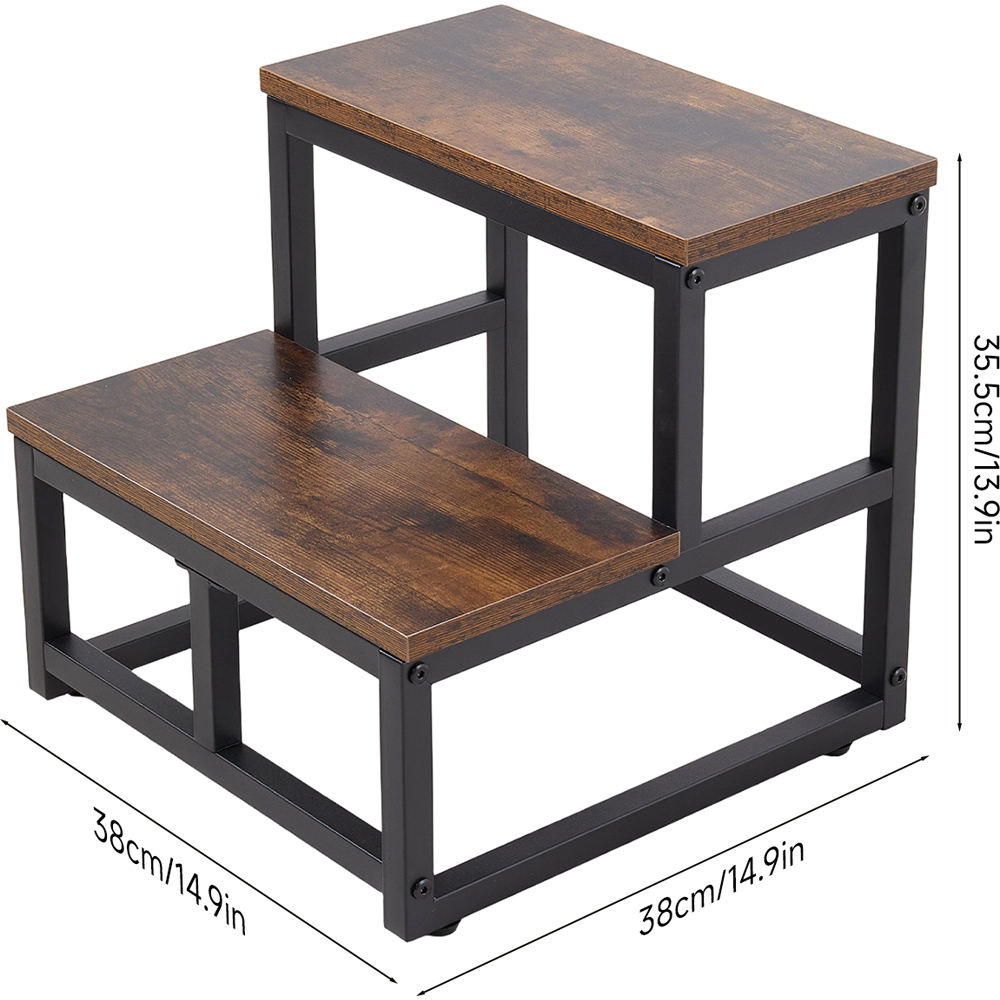 Living and Home Brown and Black Rustic Wood Grain 2 Step Stool Image 9