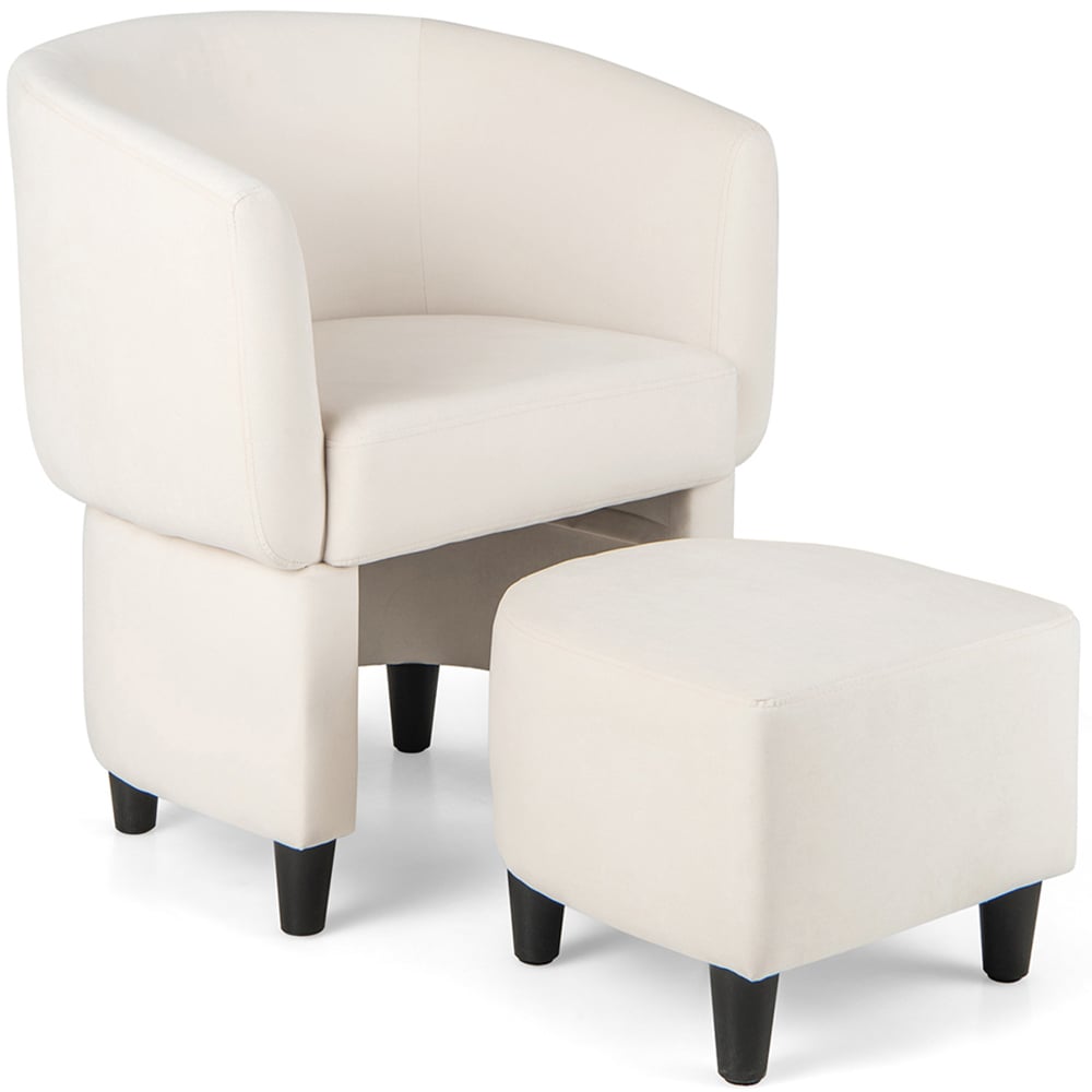 Costway Beige Upholstered Velvet Armchair with Ottoman Image 2