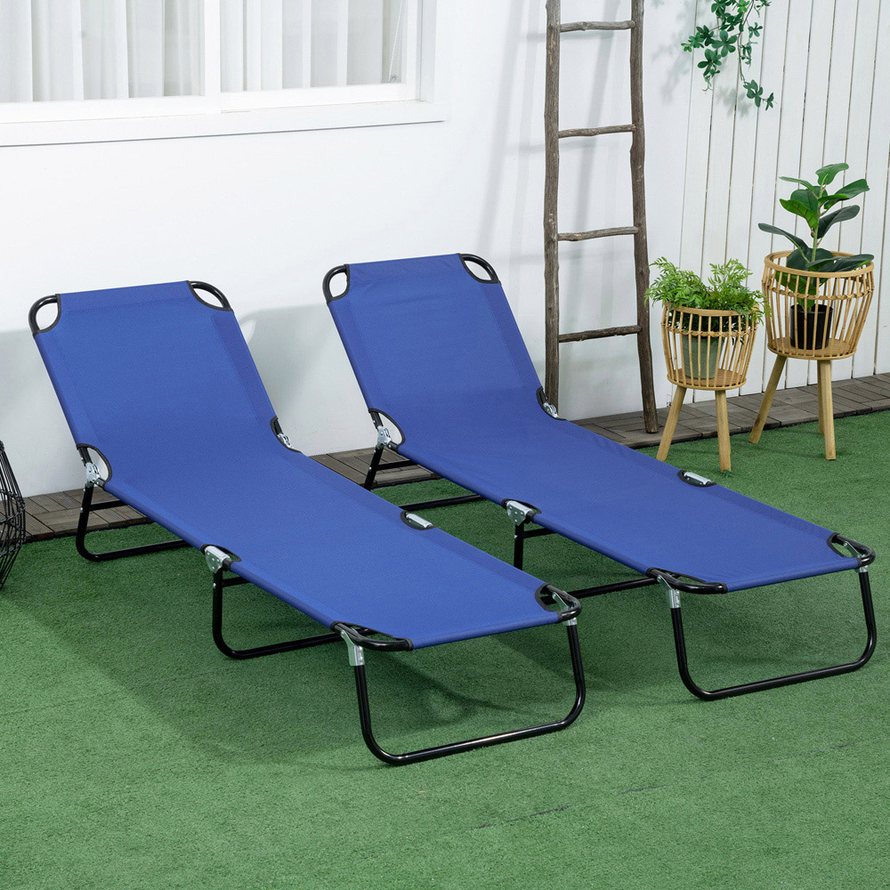 Outsunny Set of 2 Blue Folding Recliner Sun Loungers Image 6