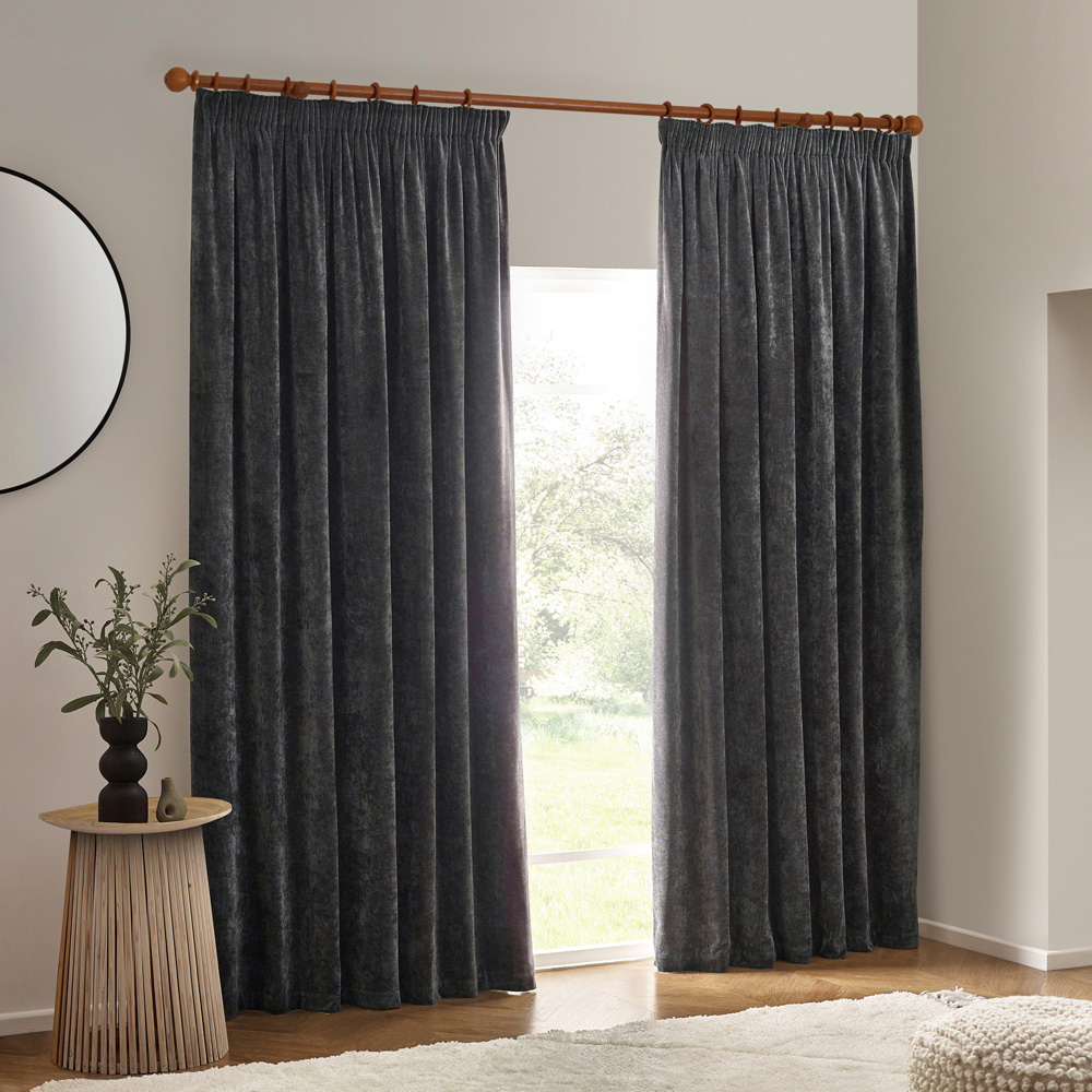 Yard Heavy Charcoal Chenille Blackout Pencil Pleat Curtains 229 x 229cm Image 6