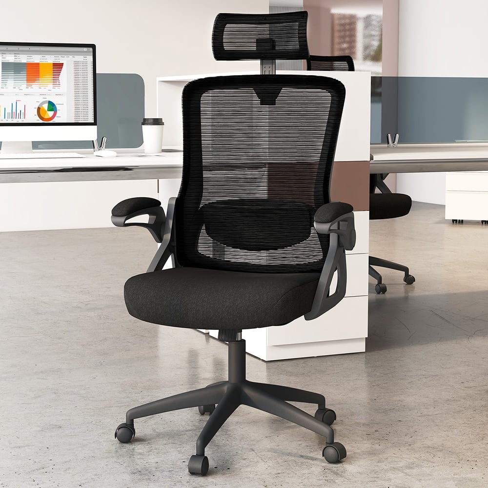 Costway Black Ergonomic Office Chair with Adjustable Lumbar Support Image 1
