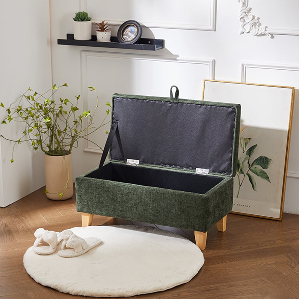 Living and Home Green Chenille Upholstered Storage Ottoman Image 7