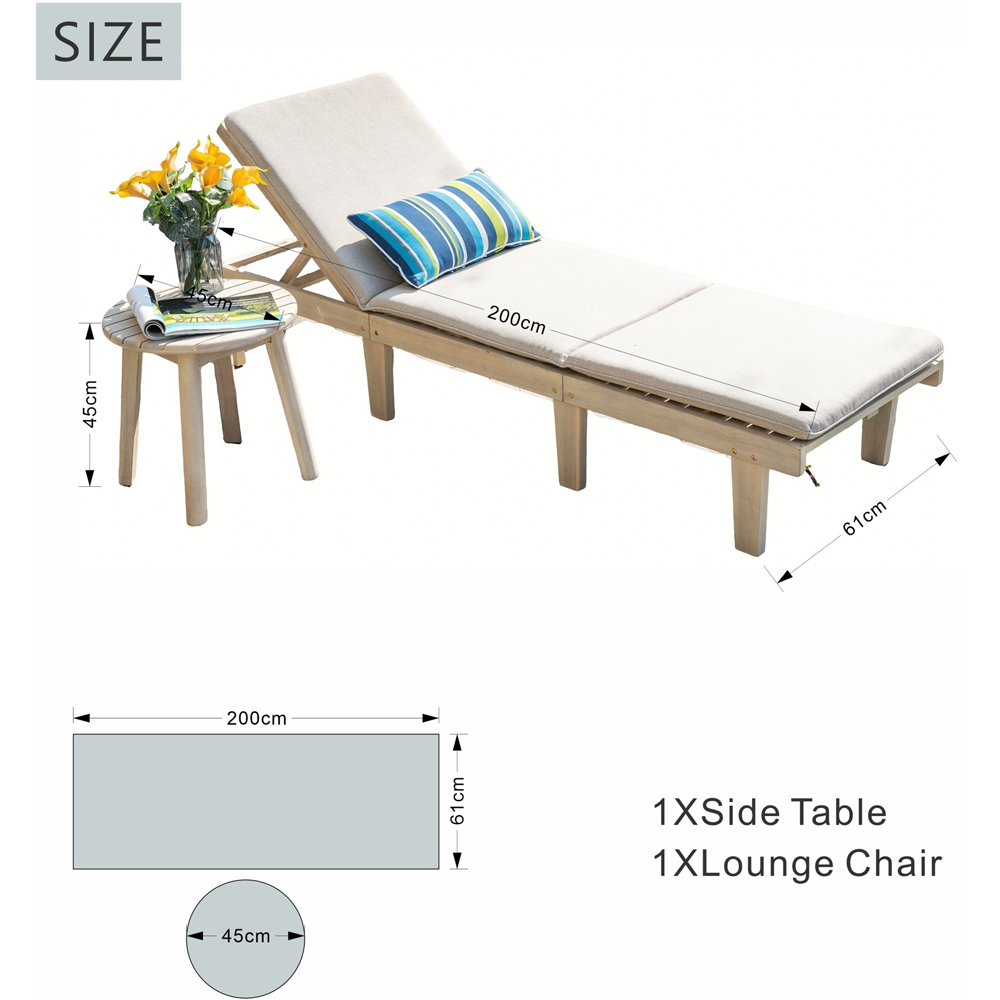 Direct Wicker Saned 5 Position Adjustable Wooden Sun Lounger with Side Table Image 9
