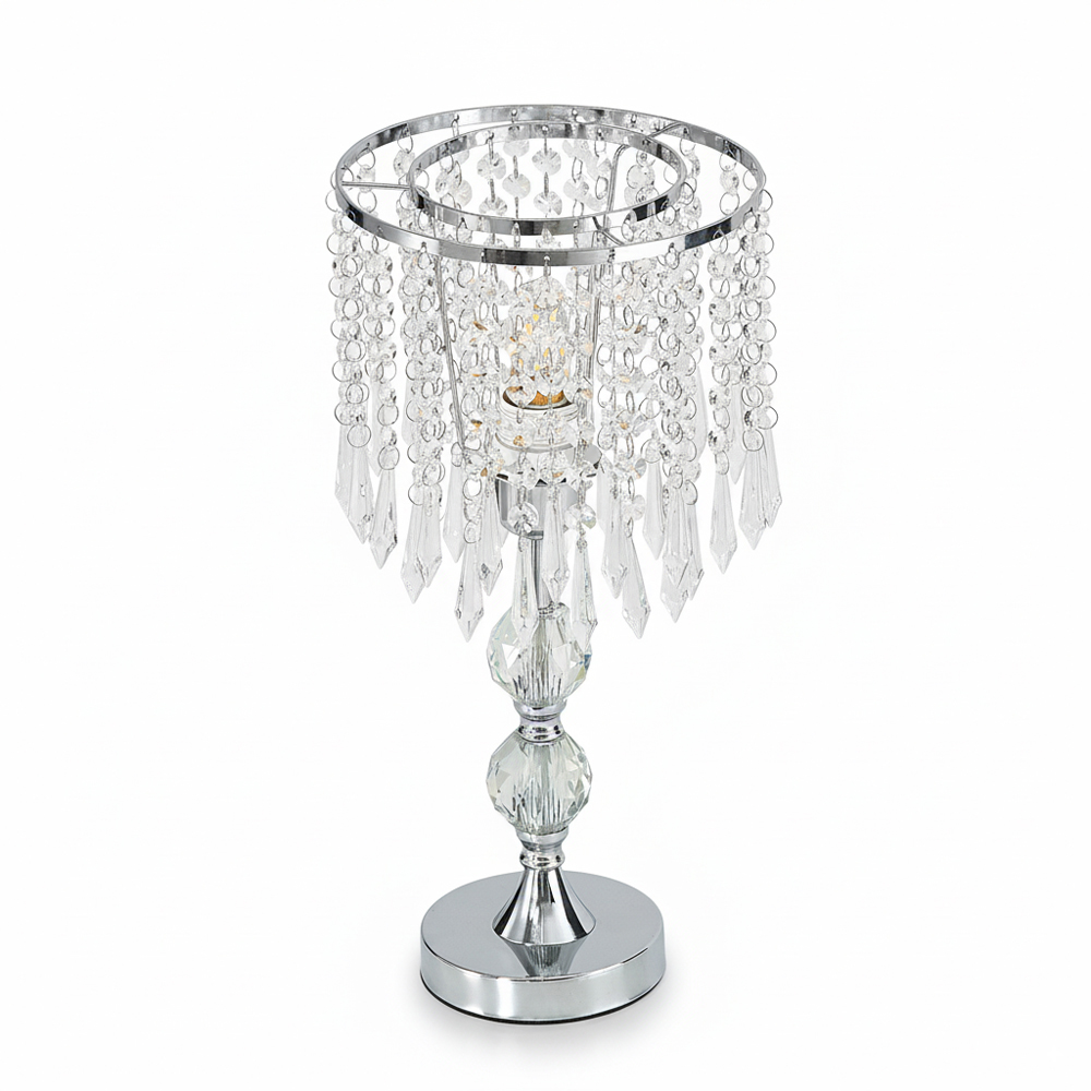 Living and Home E27 Screw Silver Crystal Beaded Shade Table Lamp 39cm Image 3