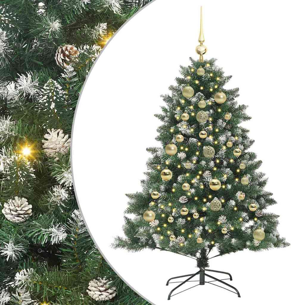 vidaXL Pre-Lit Gold Baubles Green Artificial Snow Tipped Christmas Tree 5ft Image 2