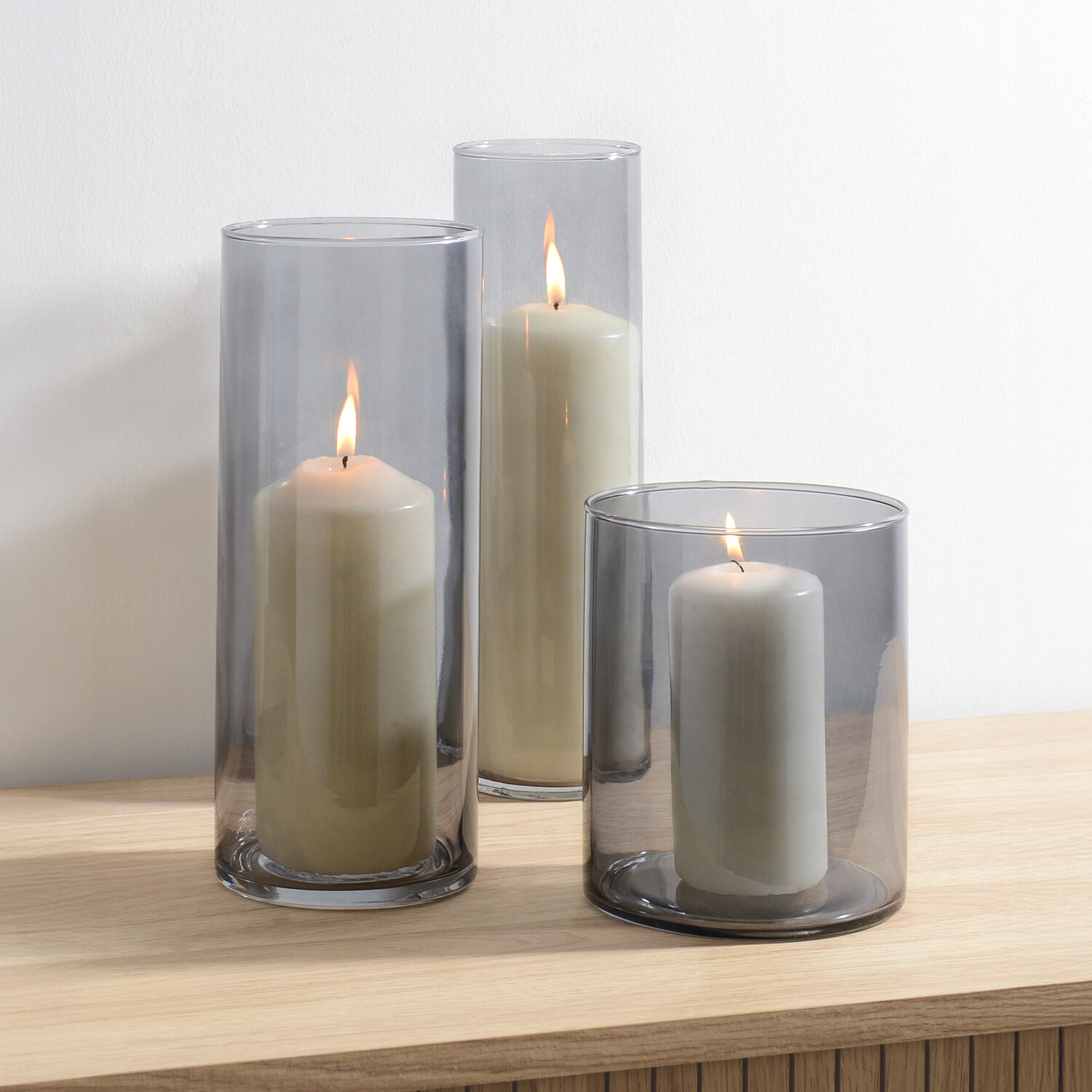 Set of 3 Smoked Glass Candle HoldersGrey Image