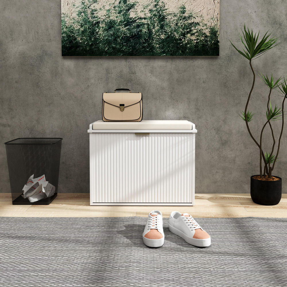 HOMCOM Single Shelf White Shoe Rack Bench with Cushion Image 4