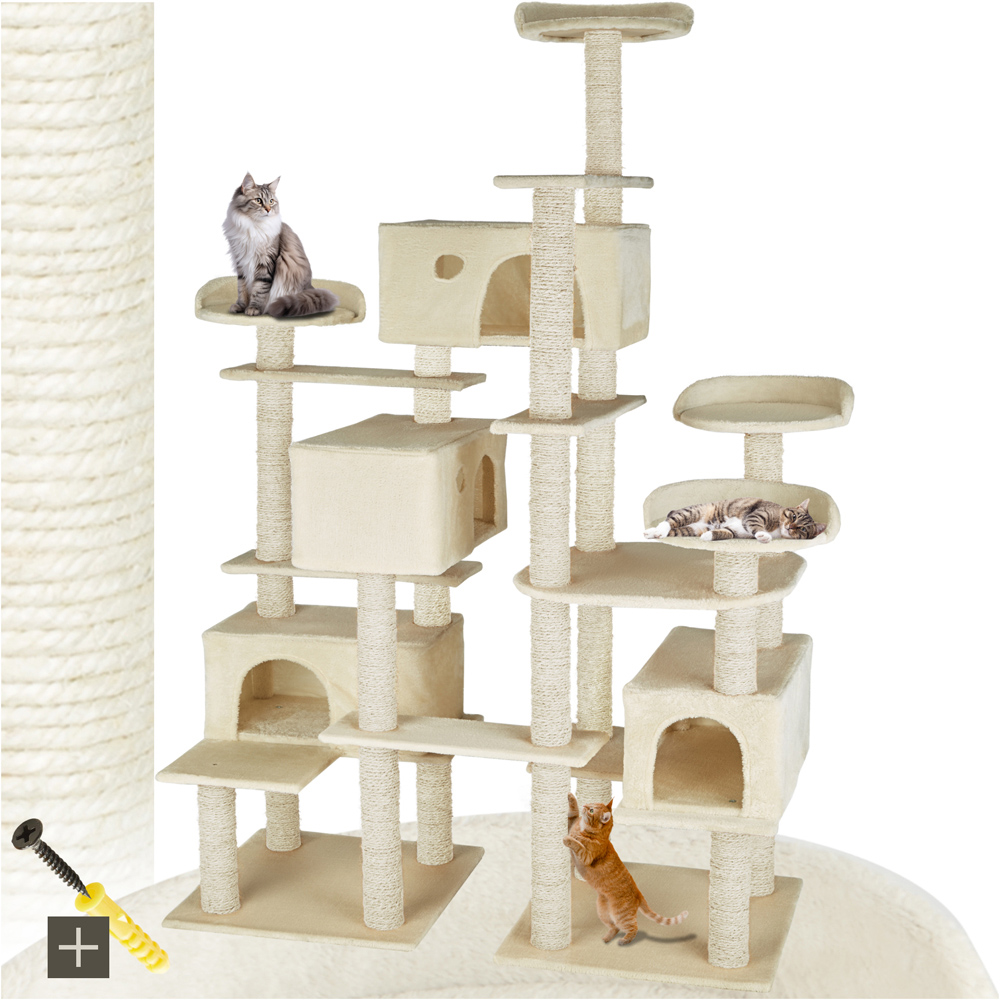 tectake Entissar Beige Cat Tree with Sisal Scratching Post and Anti-Tip Protection 214cm Image 2