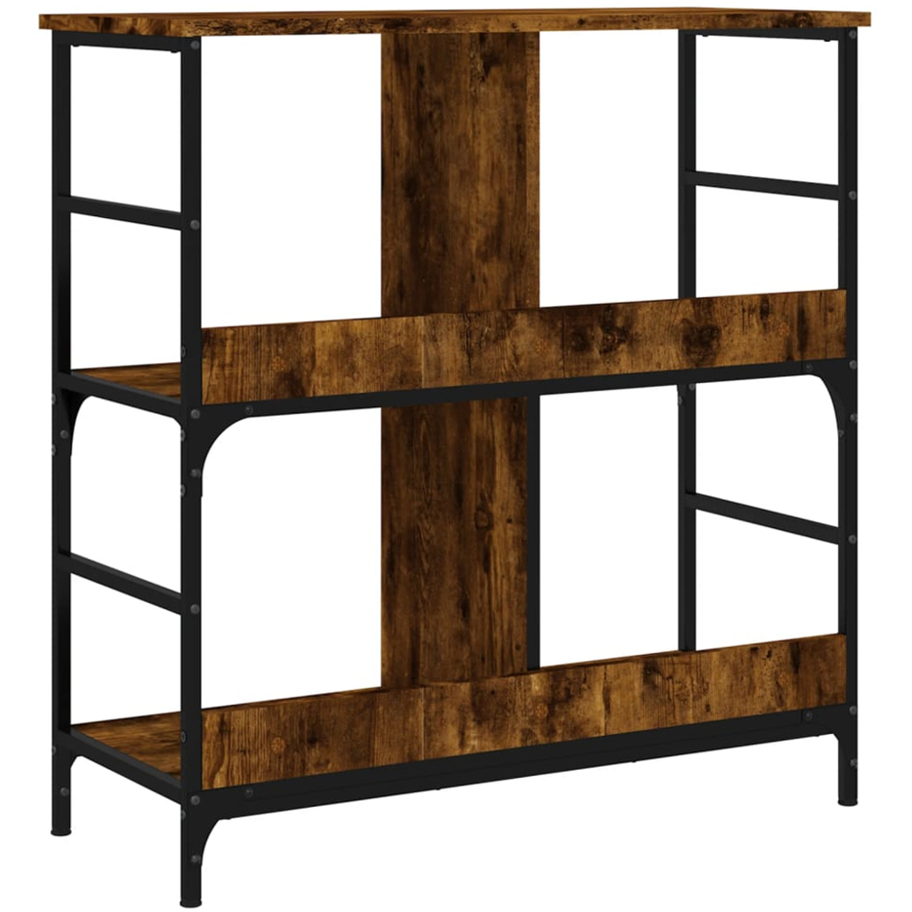 vidaXL 4 Shelf Smoked Oak Wood and Steel Wide Bookcase Image 6