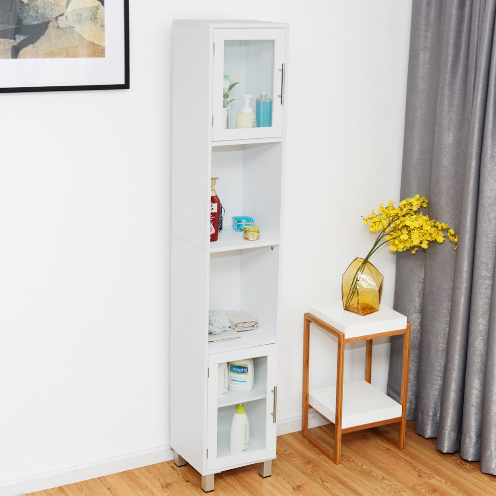 Costway 2 Door 2 Shelf White Wooden Slim Bathroom Cabinet Image 8