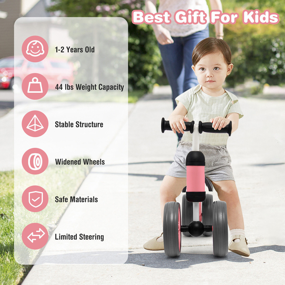 Costway Pink Baby Balance Bike with 4 Wheels Image 8