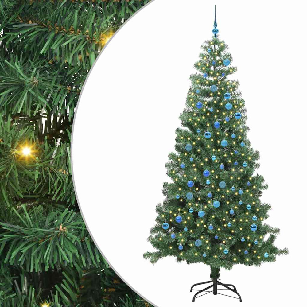 vidaXL Pre-Lit Blue Baubles Green Artificial Christmas Tree 8ft Image 2