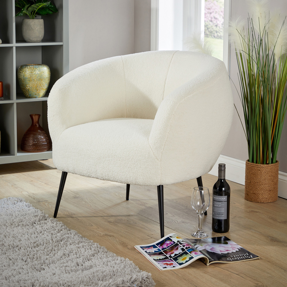 Home Source Elko Back White Faux Fur Round Accent Chair Image 6