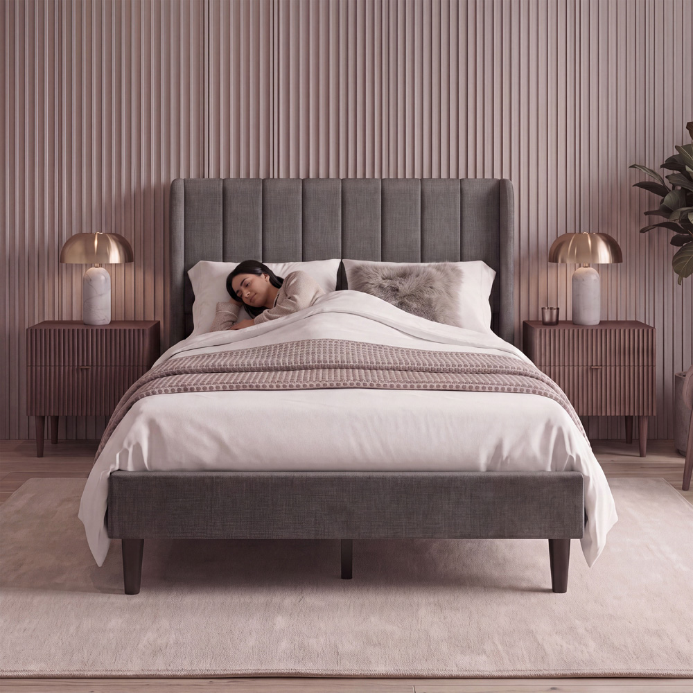 VIDA DESIGNS Vianna King Size Dark Grey Linen Fabric Bed with Memory Foam Bonnell Spring Mattress Image 3