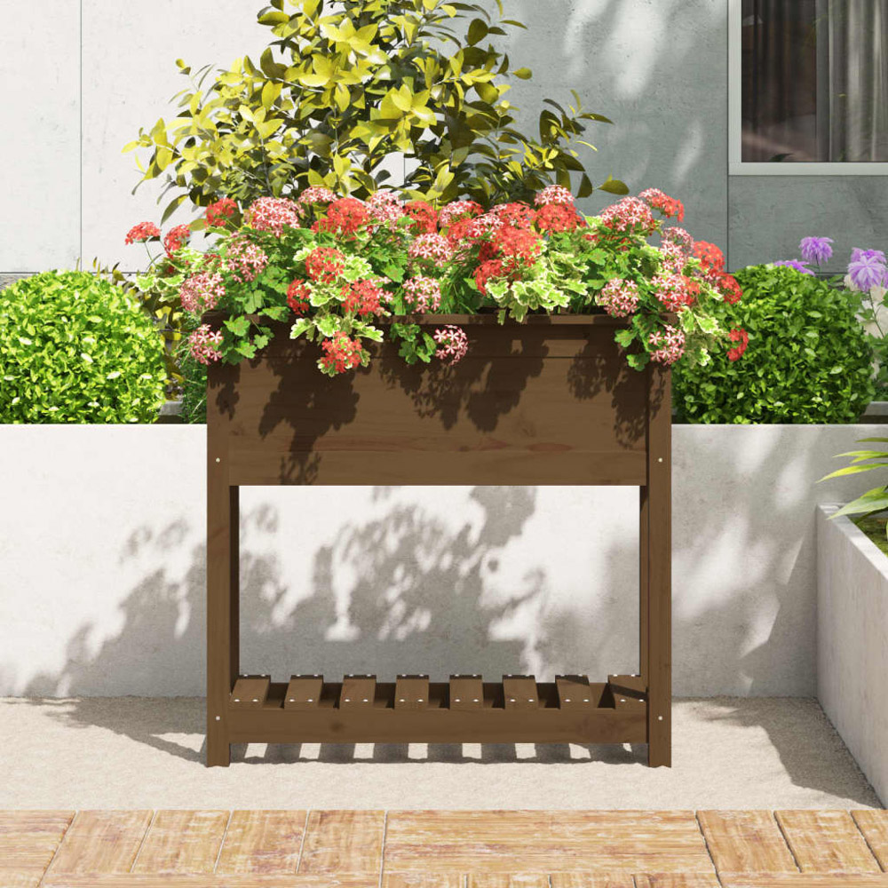 vidaXL Single Shelf Brown Solid Pine Wood Garden Planter 82.5 x 34.5 x 81cm Image 2