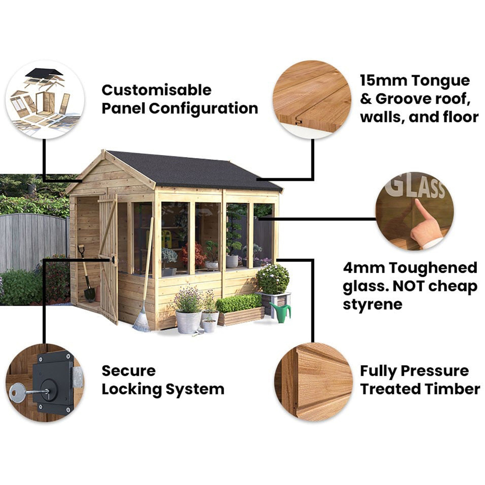 Dunster House Overlord 8 x 8ft Modular Brown Superfelt Apex Potting Shed Image 5
