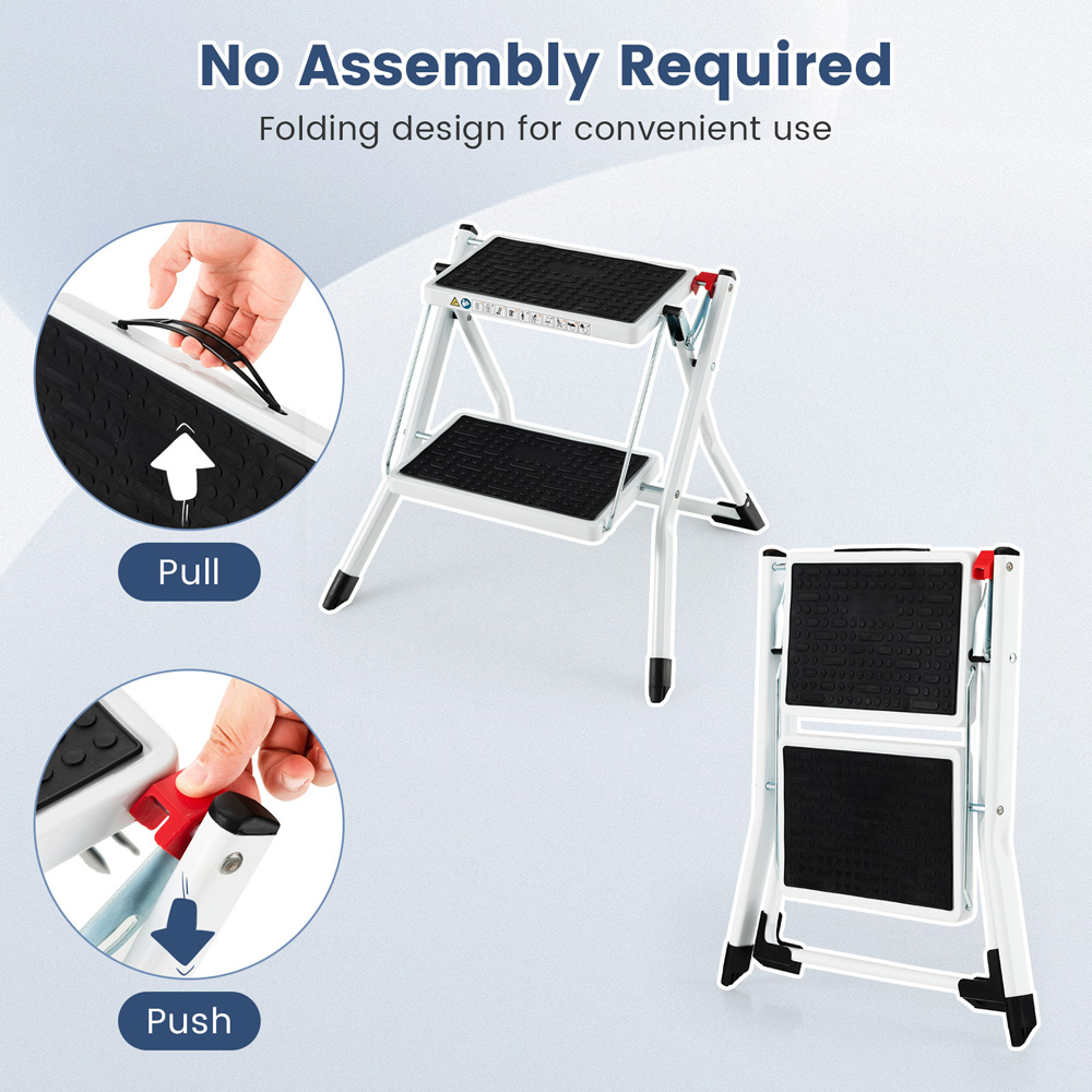Costway 2 Step White Anti Slip Folding Ladder Image 6
