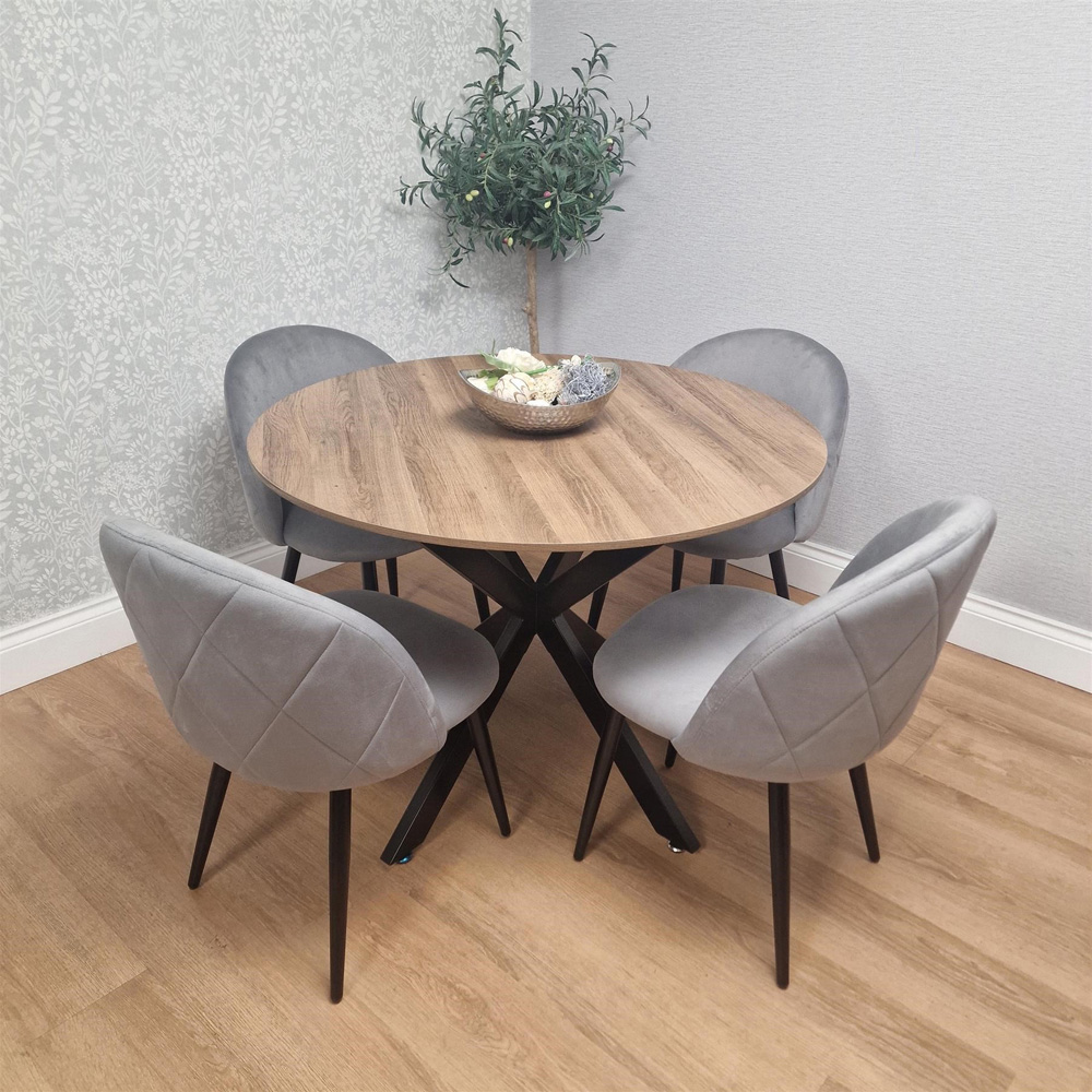 Kosy Koala 4 Seater Wood Effect Velvet Round Dining Set Grey Image 4