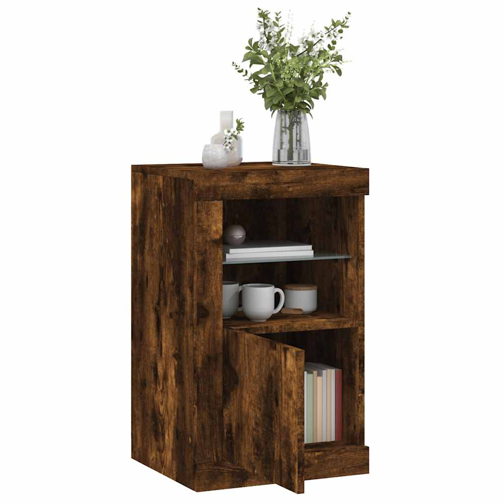 vidaXL Single Door 2 Shelf Smoked Oak Side Cabinet with LED Lights Image 4