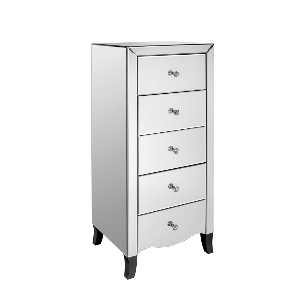 Valentina 5 Drawer Mirrored Tall Chest of Drawers Image 1