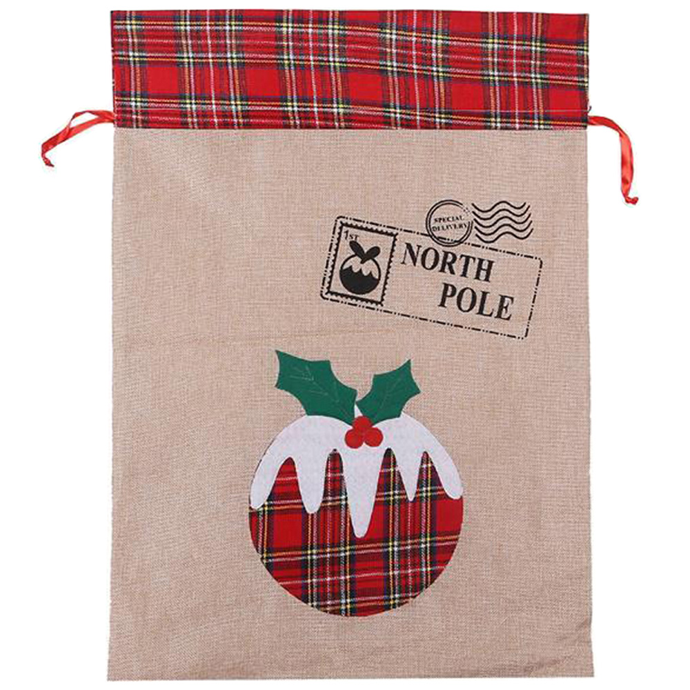 Shatchi Pudding Snowman Burlap Hessian Linen Christmas Santa Sack 70 x 50cm Image