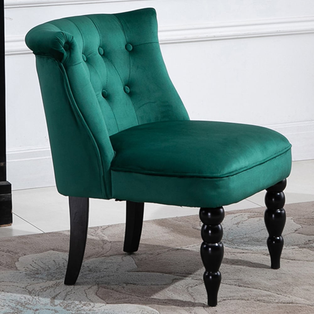 HOMCOM Green Velvet Button Tufted Wingback Chair with Rubber Wood Legs Image 1