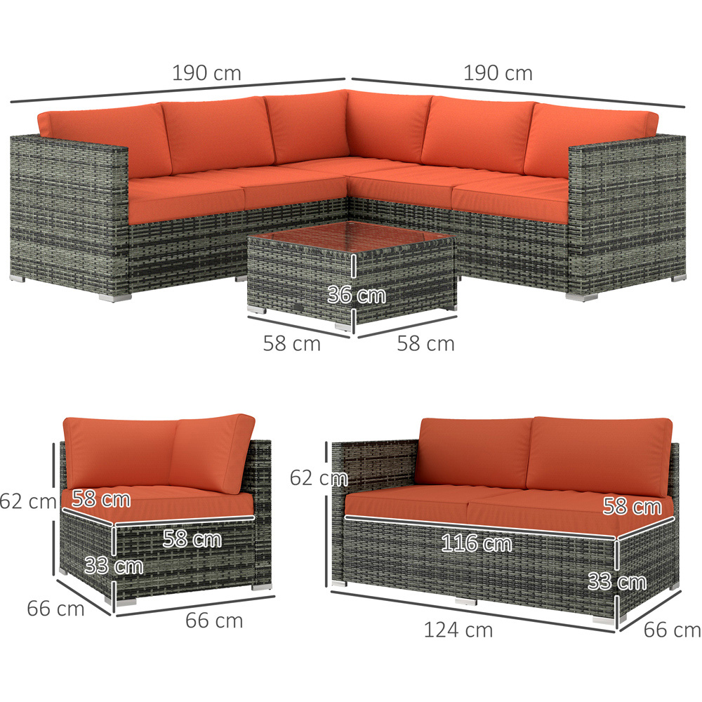 Outsunny 4 Pieces Rattan Garden Furniture Sofa Set with Coffee Table Orange Image 7