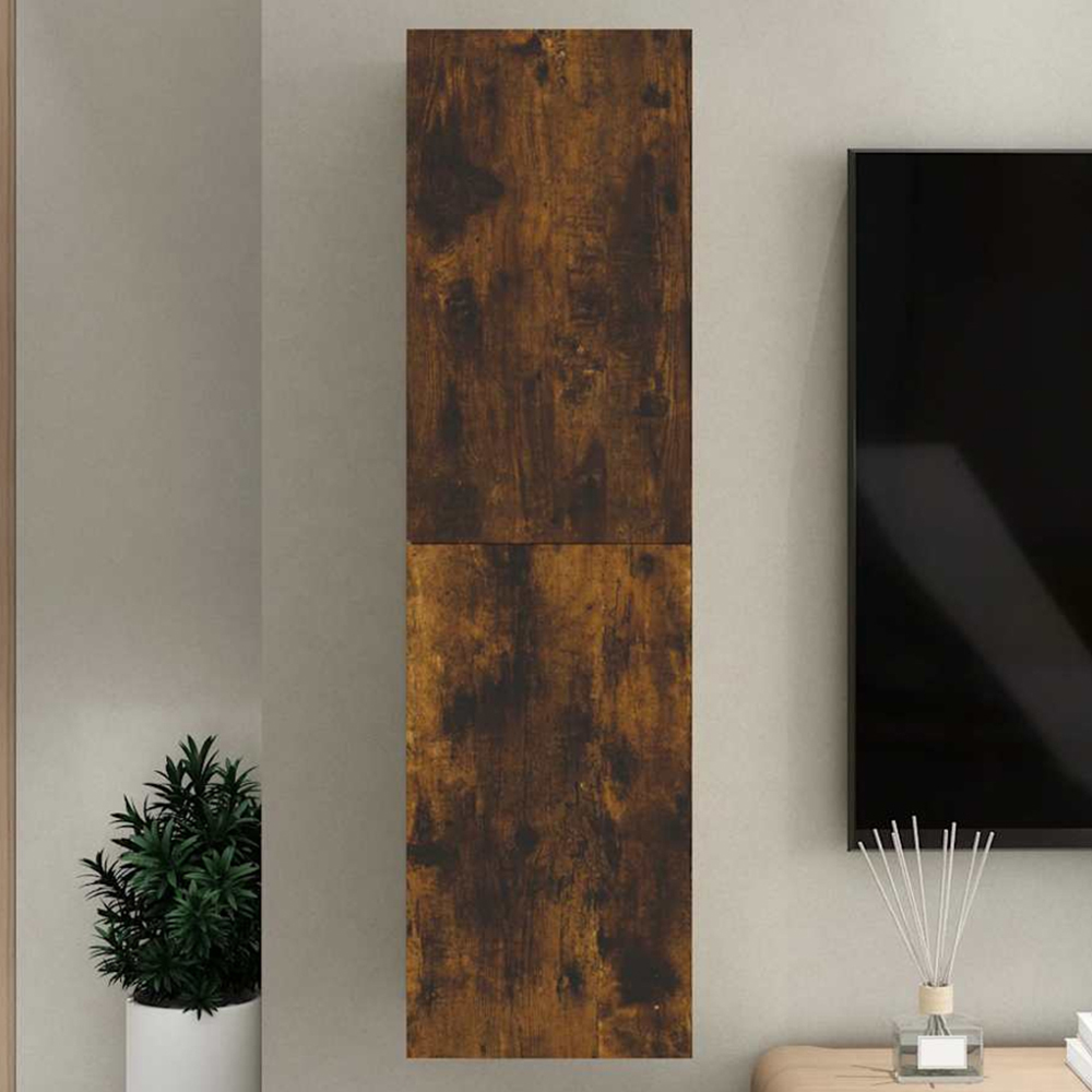 vidaXL Single Door Smoked Oak Wall Mounted Narrow TV Cabinet Image 1
