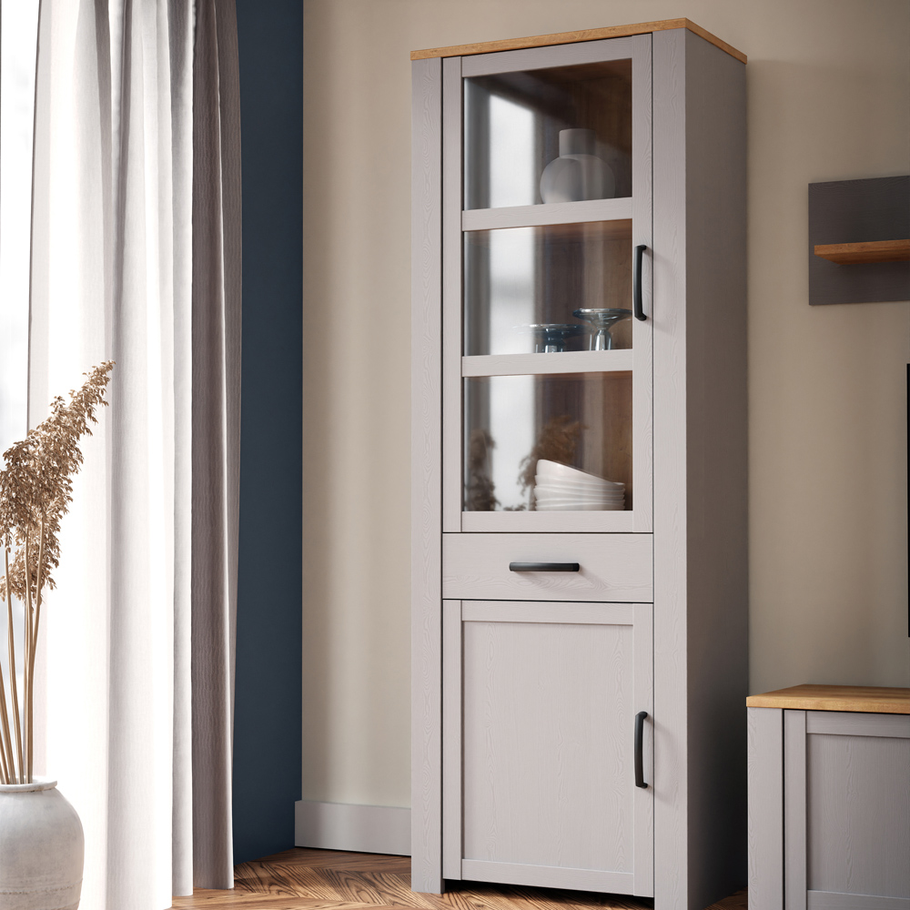 Florence Bohol 2 Door Single Drawer Grey Riviera Oak Narrow Cabinet Image 6
