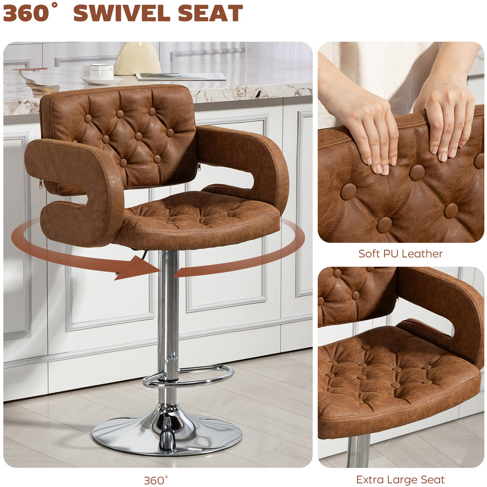 Portland Brown PU Leather Height Adjustable Swivel Bar Stool Image 5