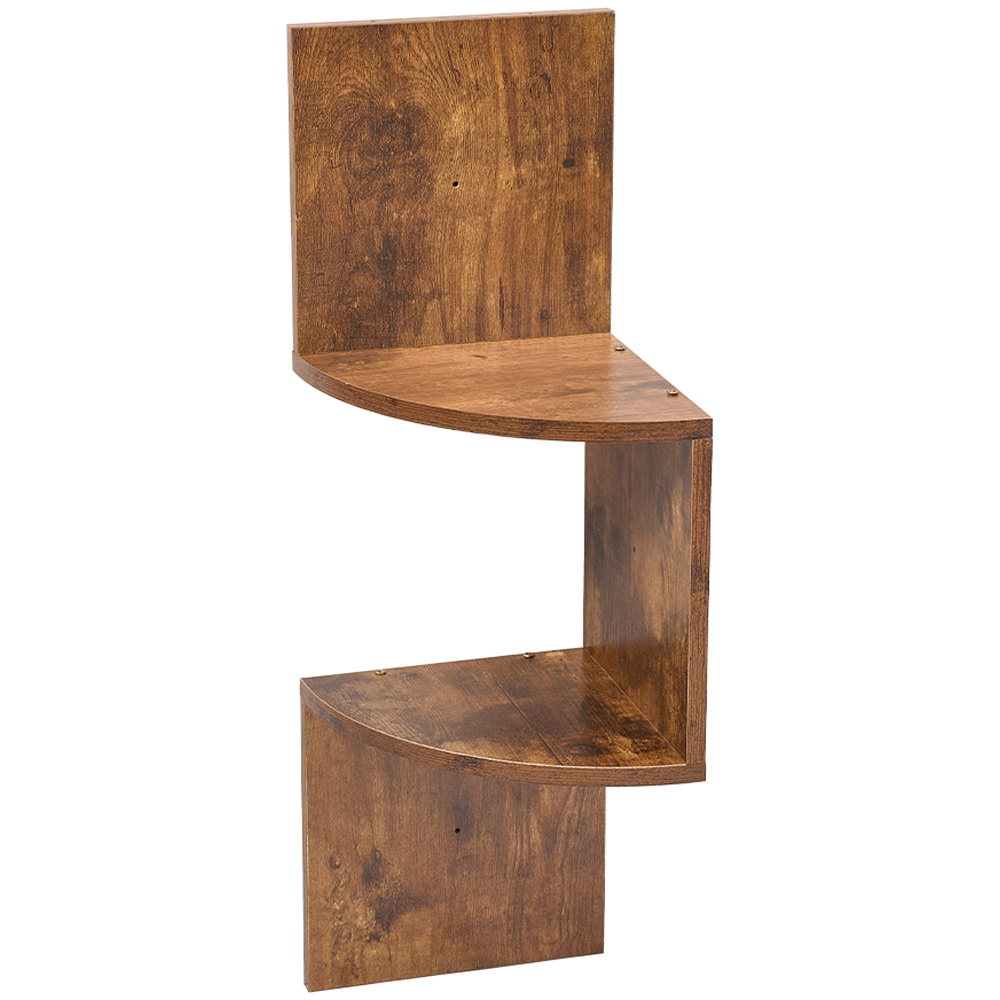 Living and Home 2 Shelf Dark Wood Wall Mounted Corner Shelf Image 2
