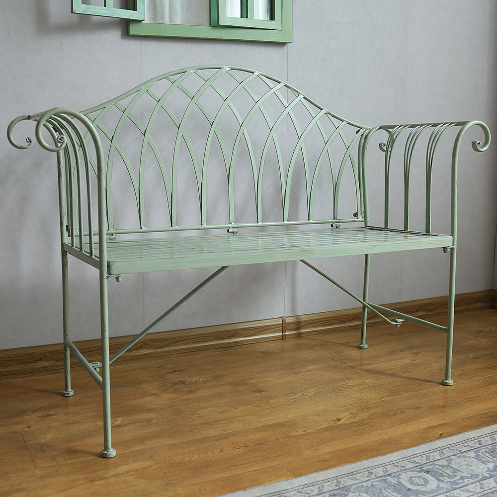 Garden Gear Wrought Iron Versailles Sage Green Garden Bench Image 1