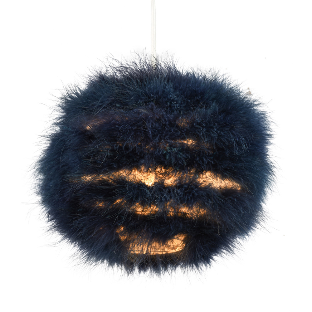 Happy Homewares Navy Blue Feather Decorated Pendant Shade Small Image 2