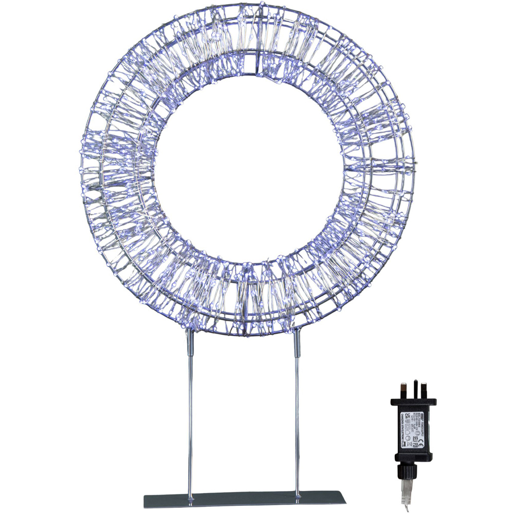 Samuel Alexander 720 White LED Light-Up Twinkling Silver Wreath with Metal Stand 45cm Image 2