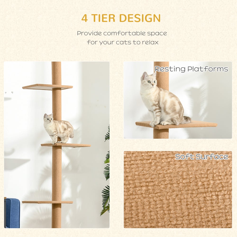 PawHut 260cm Brown Floor To Ceiling Cat Tree Kitten Tower Image 6
