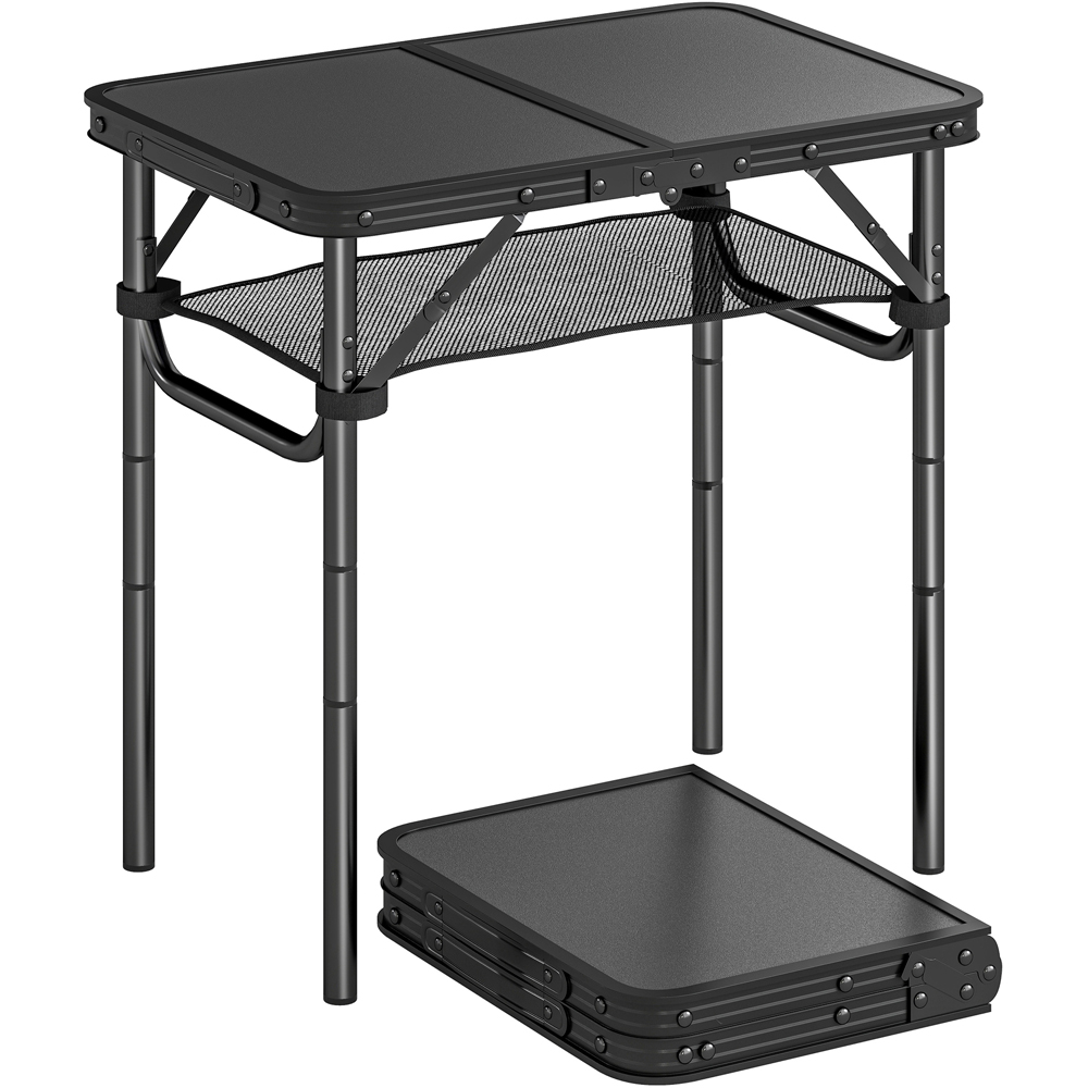 Outsunny 2ft Black Foldable Camping Table with Storage Layer Image 1