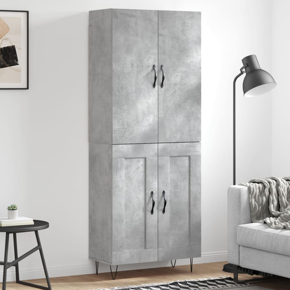 vidaXL 4 Door Concrete Grey Highboard with Hairpin Legs Image 1