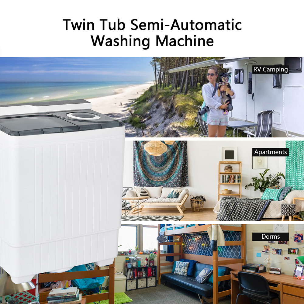 Costway Grey Portable Twin Tub Wash Machine with Spin Dryer Image 7