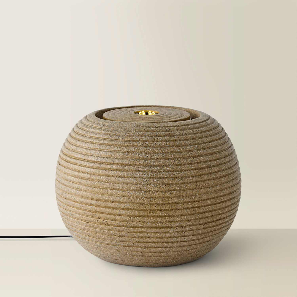 ValueLights Natural Round Ribbed Solar LED Outdoor Water Fountain Feature Image 4
