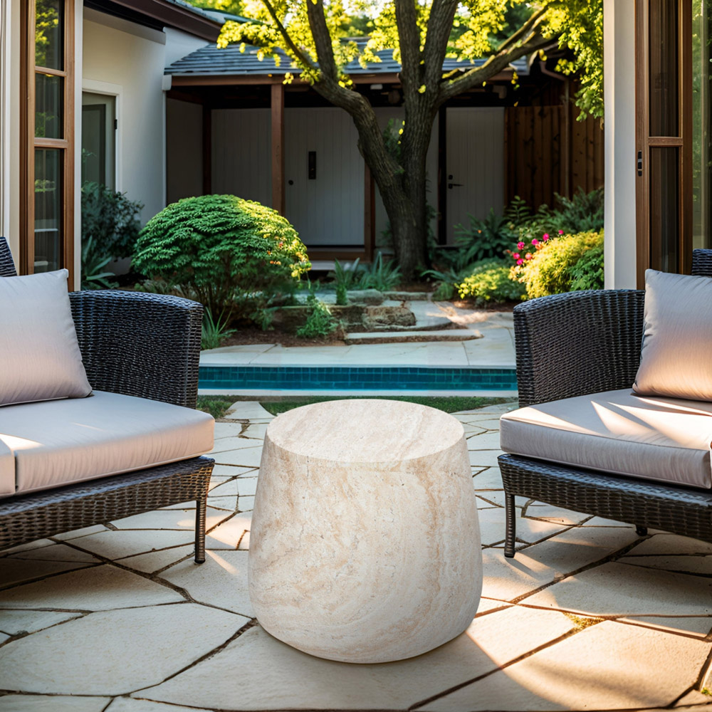 Desser Pisa Travertine Effect Tapered Round Side Table Image 5