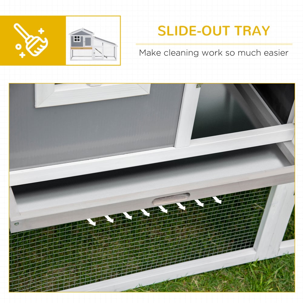 PawHut 2 Tier Grey Wooden Hutch with Sunlight Panel Roof Image 6