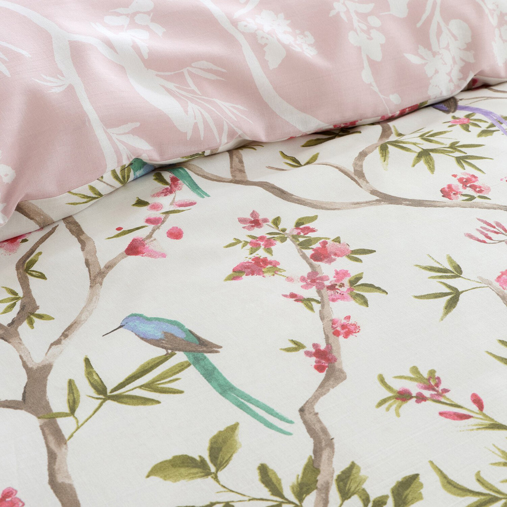 Cherry Blossom Birds Duvet Set Pink Superking Image 5