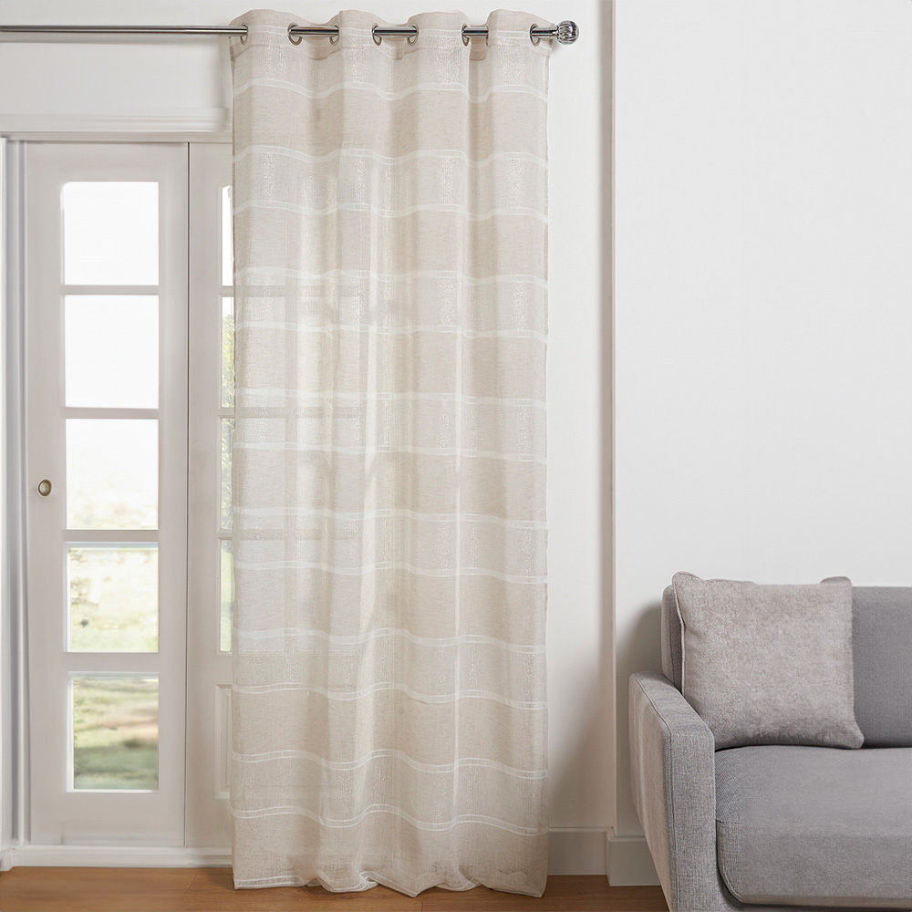 Divante Dixie Natural Glitter Stripe Voile Curtain 140 x 240cm Image