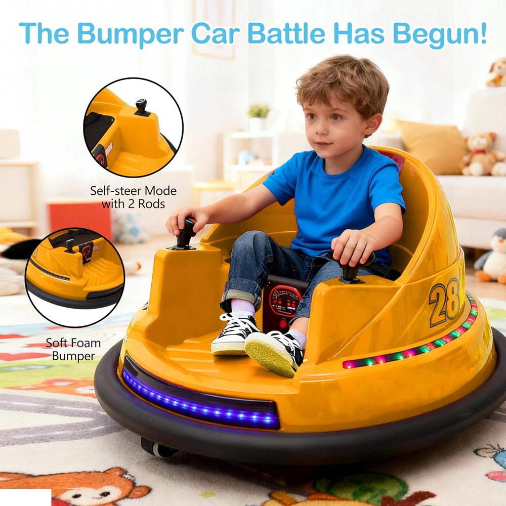 Alivio Kids Yellow 360 Degree Spin Ride-On Bumper Car with Remote Control and Safety Belt Image 6